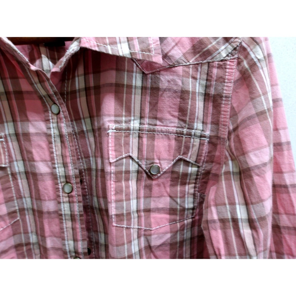 Duck Head Plaid‎ Western Shirt Pink Brown Snap Front Women's XL / #1294 - Picture 3 of 5